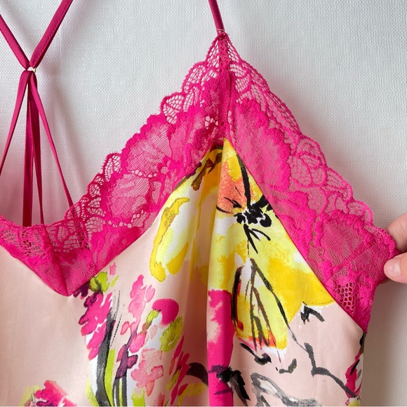 Cacique Satin + Lace Strappy Negligee Babydoll Nightie Floral Pink Yellow 18/20 - Picture 2 of 13
